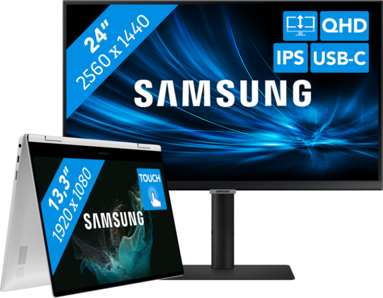 Studenten pakket - Samsung Galaxy Book2 Pro 360 13 NP930QED-KB1NL + QHD Monitor aanbieding