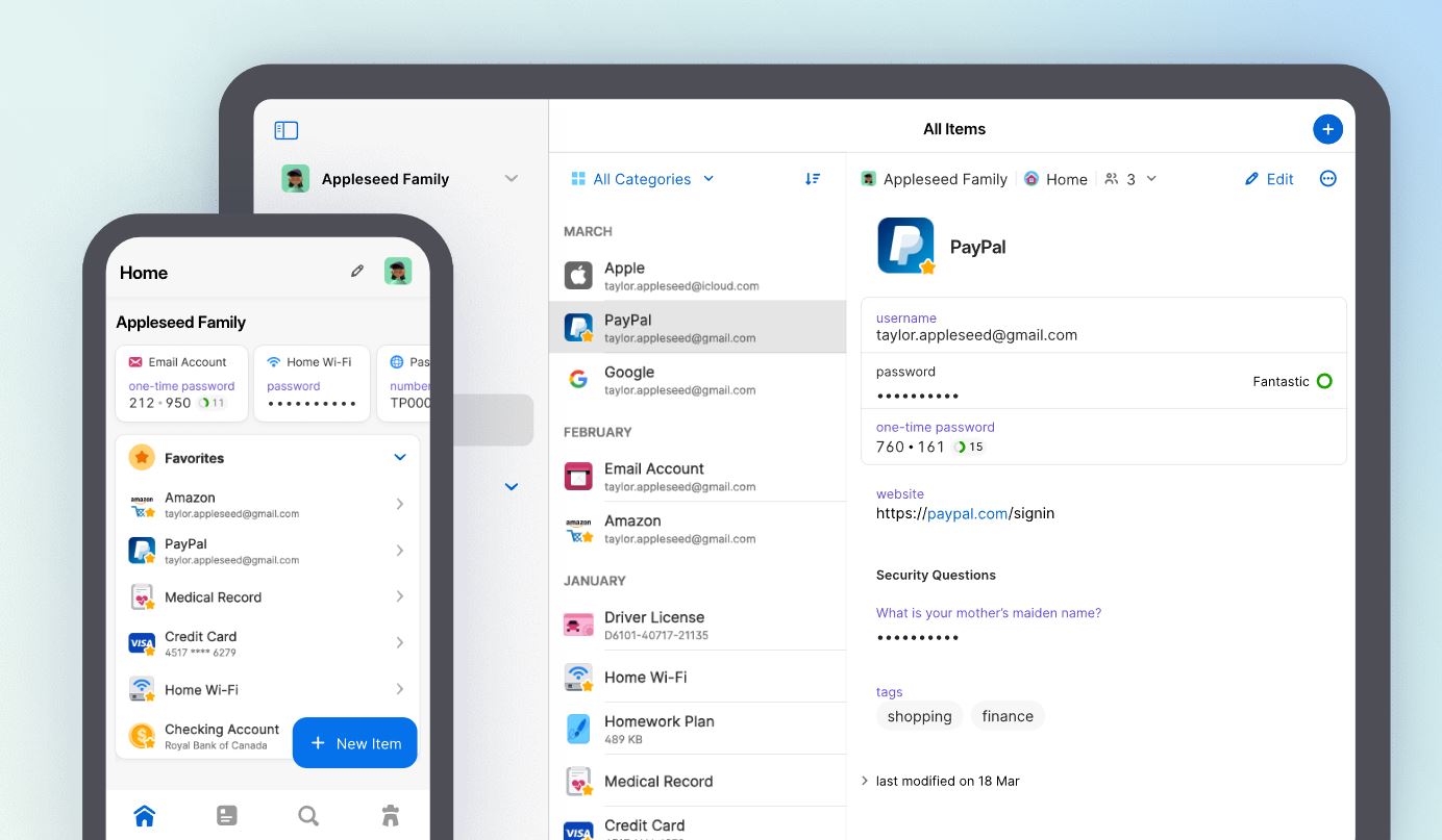 1password interface op desktop en mobiel